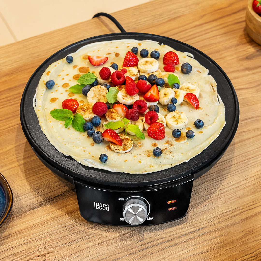 Crepera Teesa, sartén eléctrica para crepes, diámetro de la placa 30 cm, potencia 1200 W, TSA3235