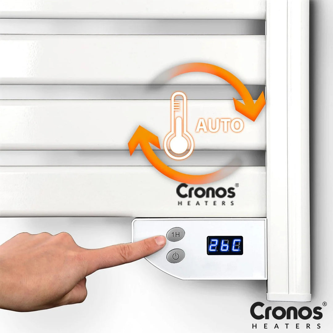 Radiador eléctrico de baño Cronos, potencia 500 W, calienta habitaciones de hasta 6 m², pantalla LCD, función AUTO, TIMER y detección de ventana abierta, TW-500