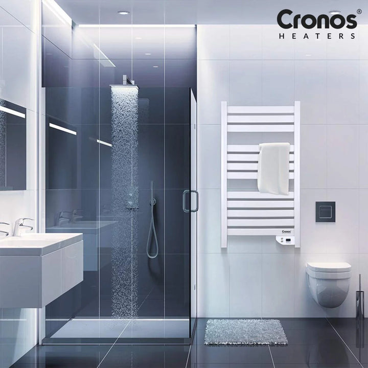 Radiador eléctrico de baño Cronos, potencia 500 W, calienta habitaciones de hasta 6 m², pantalla LCD, función AUTO, TIMER y detección de ventana abierta, TW-500