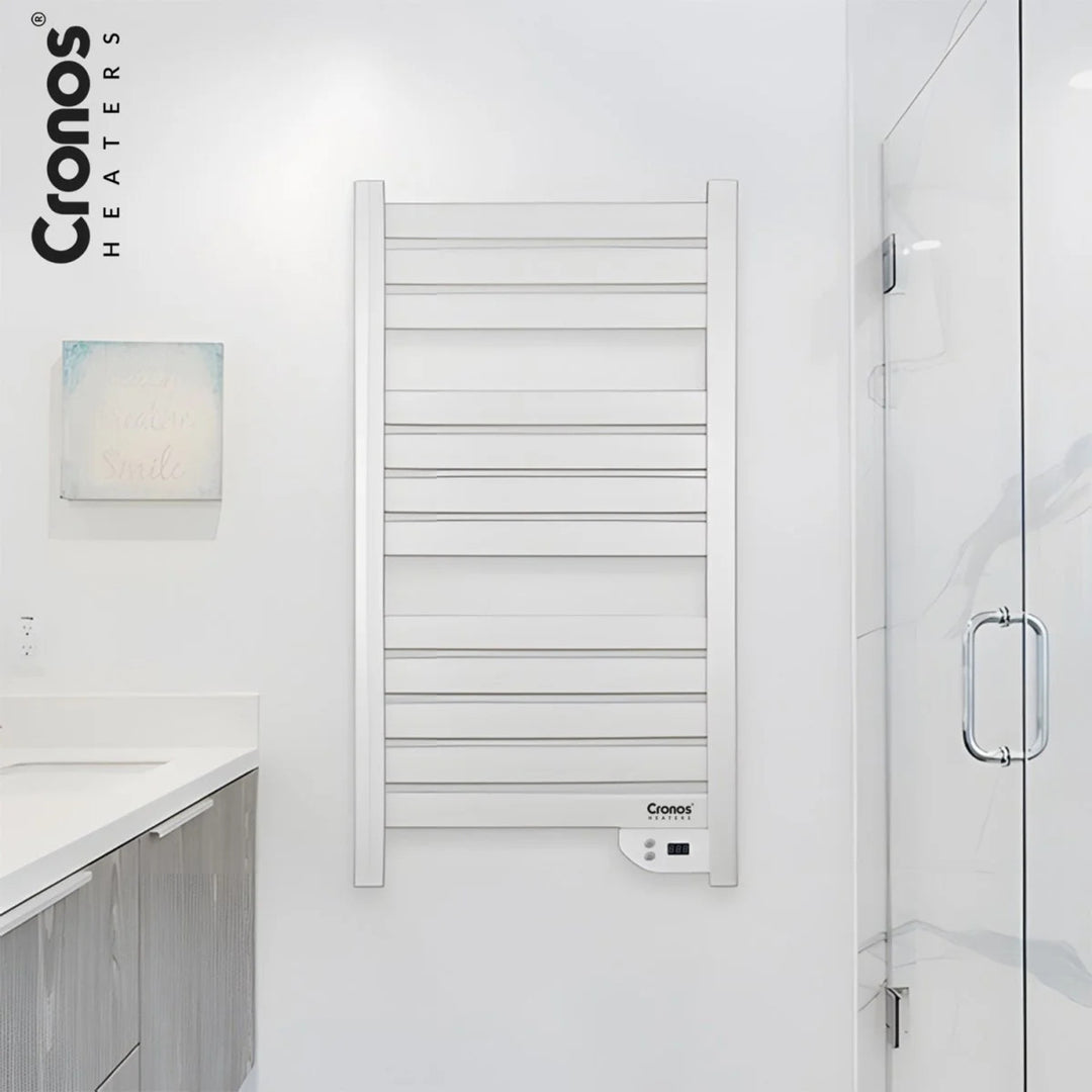 Radiador eléctrico de baño Cronos, potencia 500 W, calienta habitaciones de hasta 6 m², pantalla LCD, función AUTO, TIMER y detección de ventana abierta, TW-500