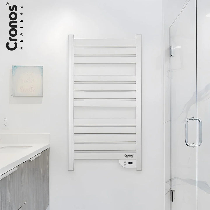 Radiador eléctrico de baño Cronos, potencia 500 W, calienta habitaciones de hasta 6 m², pantalla LCD, función AUTO, TIMER y detección de ventana abierta, TW-500