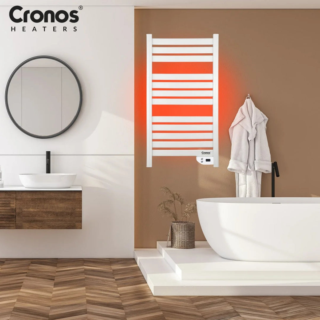 Radiador eléctrico de baño Cronos, potencia 500 W, calienta habitaciones de hasta 6 m², pantalla LCD, función AUTO, TIMER y detección de ventana abierta, TW-500