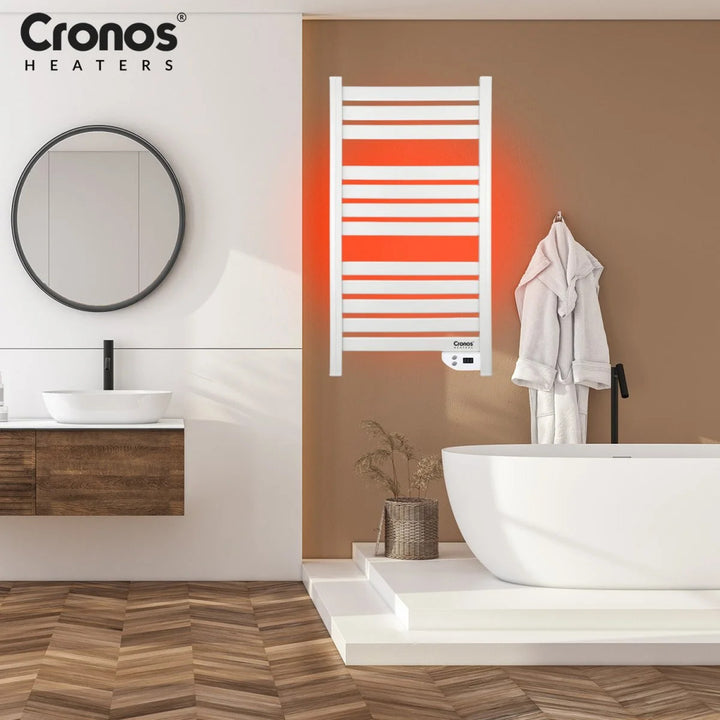 Radiador eléctrico de baño Cronos, potencia 500 W, calienta habitaciones de hasta 6 m², pantalla LCD, función AUTO, TIMER y detección de ventana abierta, TW-500
