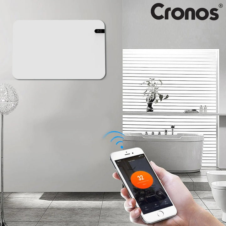 Radiador eléctrico Cronos, color blanco, potencia 450 W, calienta habitaciones de hasta 14 m², termostato integrado, control por mando a distancia, función de detección de ventanas abiertas, patas incluidas, WFH-450TW.