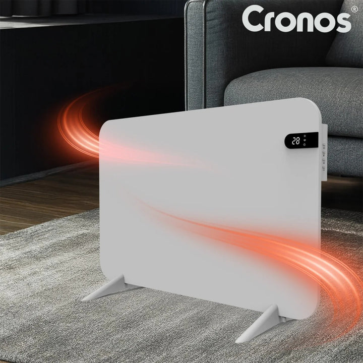 Radiador eléctrico Cronos, color blanco, potencia 450 W, calienta habitaciones de hasta 14 m², termostato integrado, control por mando a distancia, función de detección de ventanas abiertas, patas incluidas, WFH-450TW.