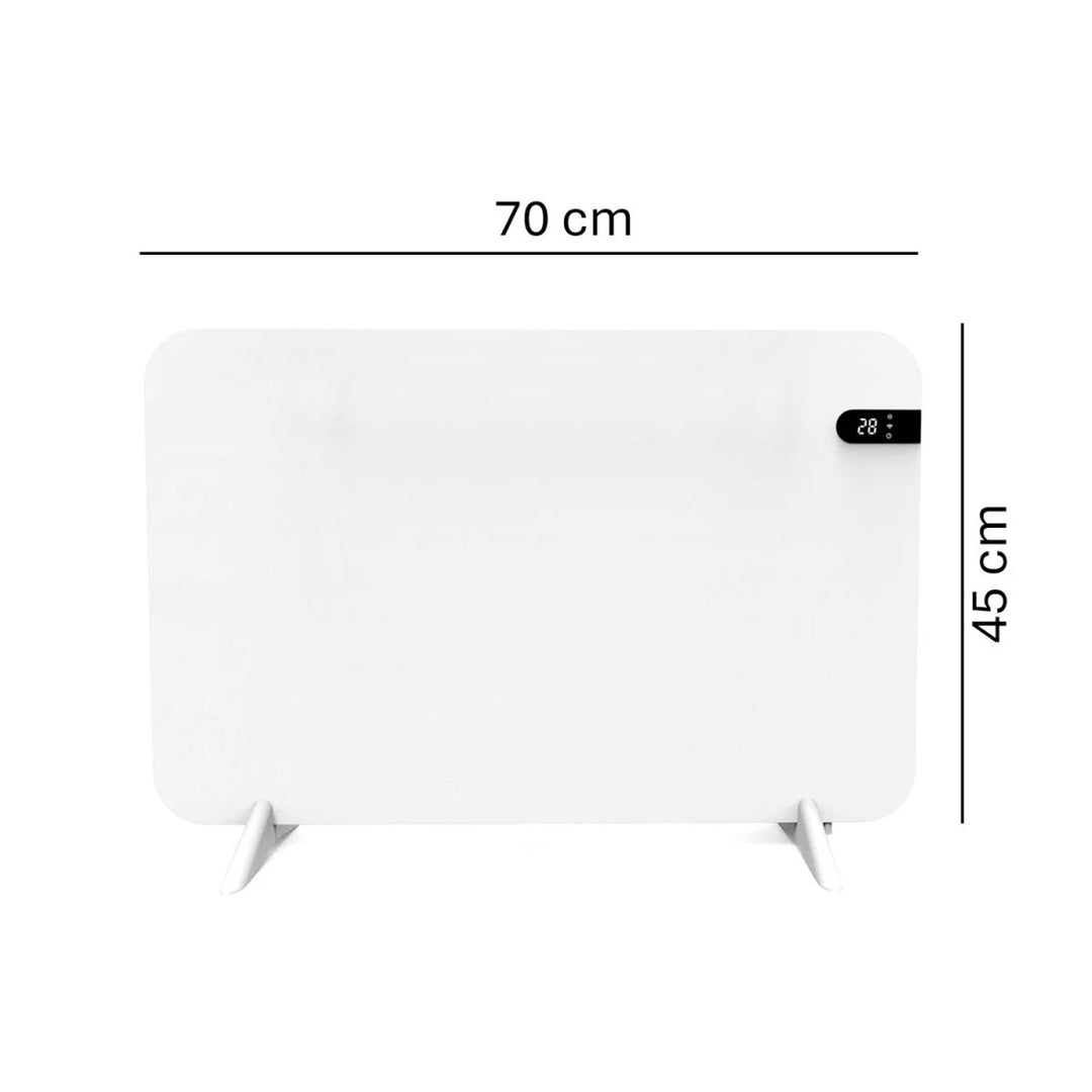 Radiador eléctrico Cronos, color blanco, potencia 450 W, calienta habitaciones de hasta 14 m², termostato integrado, control por mando a distancia, función de detección de ventanas abiertas, patas incluidas, WFH-450TW.