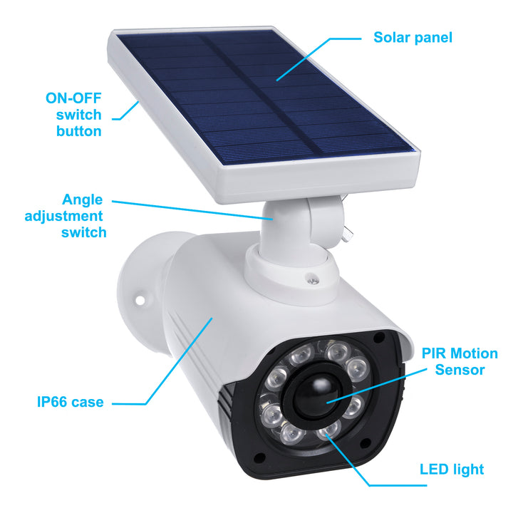 Cámara solar falsa, LED parpadeante, sensor de movimiento, iluminación LED, pegatina gratis, SOL1800S, 4 unidades