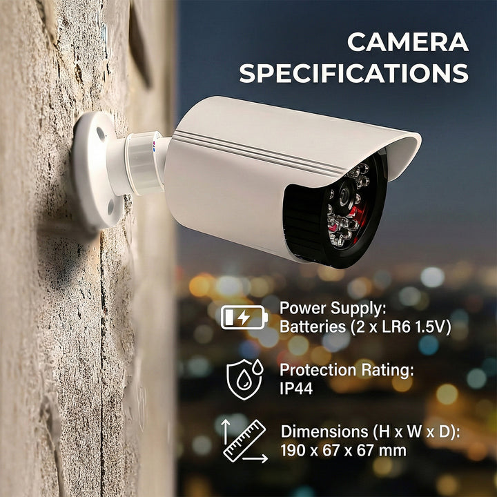 Cámara tubular falsa, diodos LED IR, blanca, alimentación 2xAA (incluidas), ABS, IR1800 W