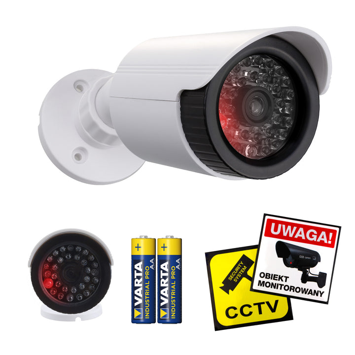 Cámara tubular falsa, diodos LED IR, blanca, alimentación 2xAA (incluidas), ABS, IR1800 W