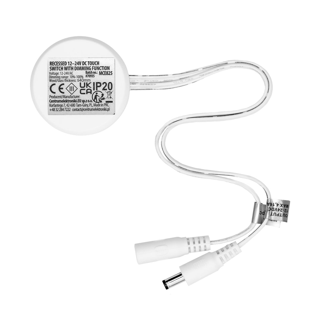 Interruptor táctil empotrable Maclean, <40 mm, 12-24 V CC, carga máxima 48/96 W, MCE825