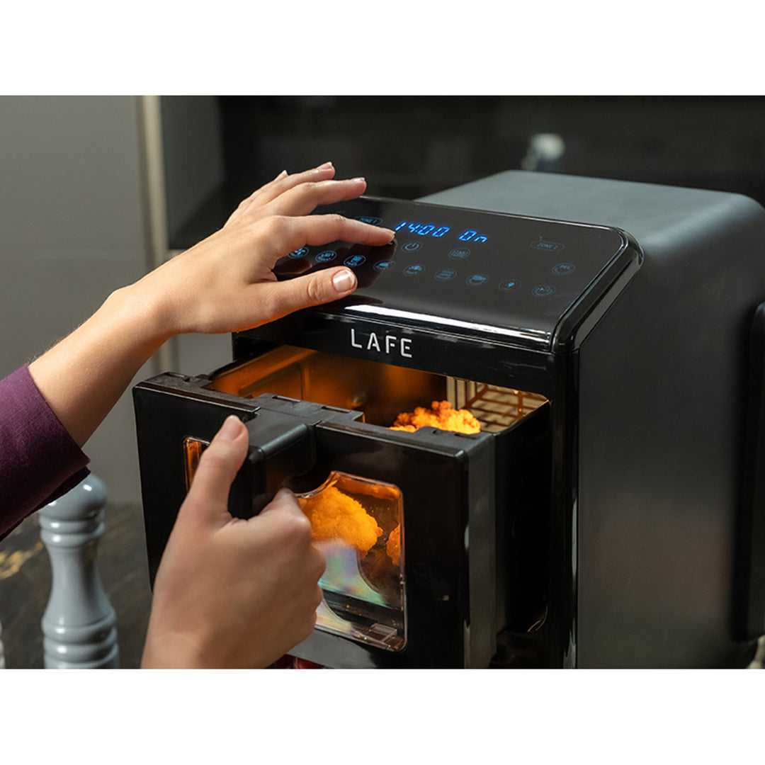 Freidora sin aceite LAFE, freidora de aire, 2 compartimentos de 5 l, potencia de 2460 W, pantalla LCD, Dual Fry