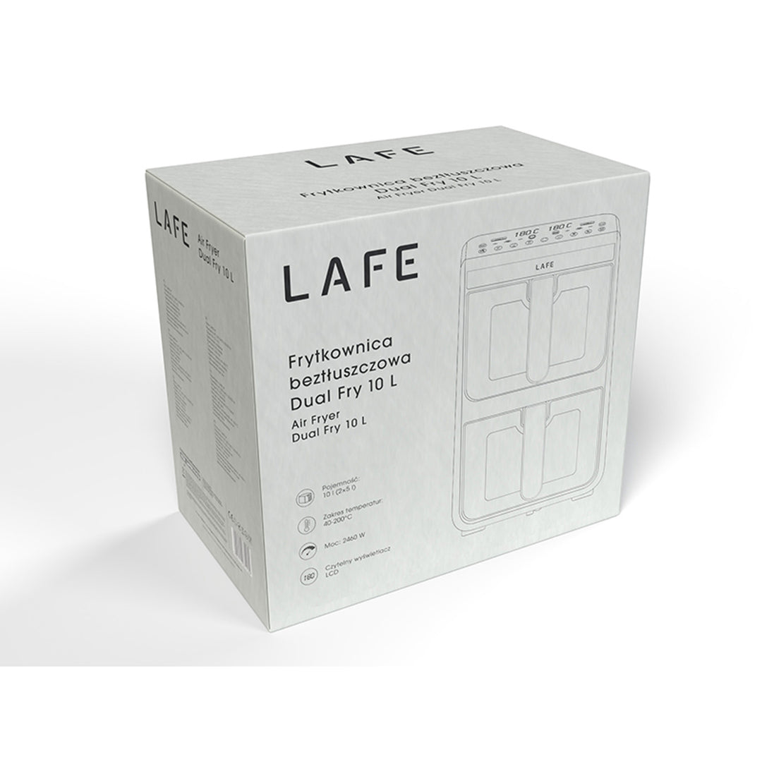 Freidora sin aceite LAFE, freidora de aire, 2 compartimentos de 5 l, potencia de 2460 W, pantalla LCD, Dual Fry