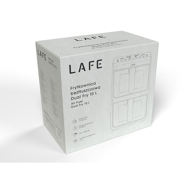 Freidora sin aceite LAFE, freidora de aire, 2 compartimentos de 5 l, potencia de 2460 W, pantalla LCD, Dual Fry