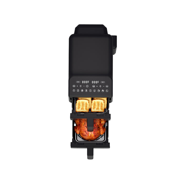 Freidora sin aceite LAFE, freidora de aire, 2 compartimentos de 5 l, potencia de 2460 W, pantalla LCD, Dual Fry