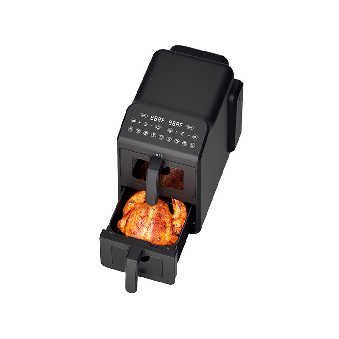 Freidora sin aceite LAFE, freidora de aire, 2 compartimentos de 5 l, potencia de 2460 W, pantalla LCD, Dual Fry