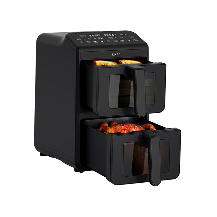 Freidora sin aceite LAFE, freidora de aire, 2 compartimentos de 5 l, potencia de 2460 W, pantalla LCD, Dual Fry