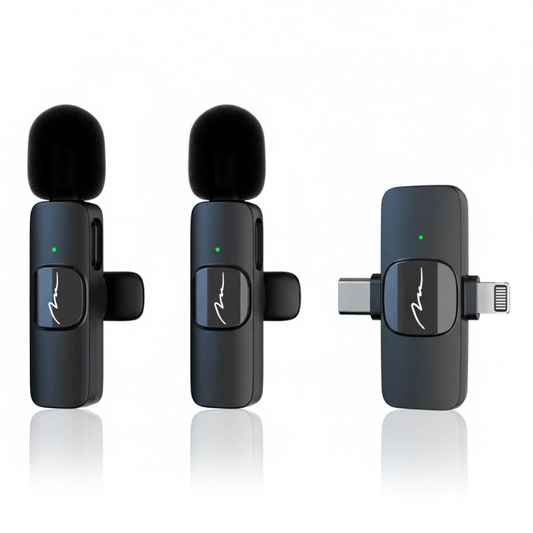 MICRO-MIC DUO: 2 micrófonos inalámbricos de solapa (juego), con clip, iOS y Android (OTG), mini, supersensibles. USB-C y LIGHTNING, Mediatech.