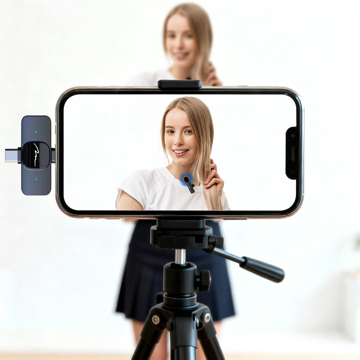 MICRO-MIC DUO: 2 micrófonos inalámbricos de solapa (juego), con clip, iOS y Android (OTG), mini, supersensibles. USB-C y LIGHTNING, Mediatech.