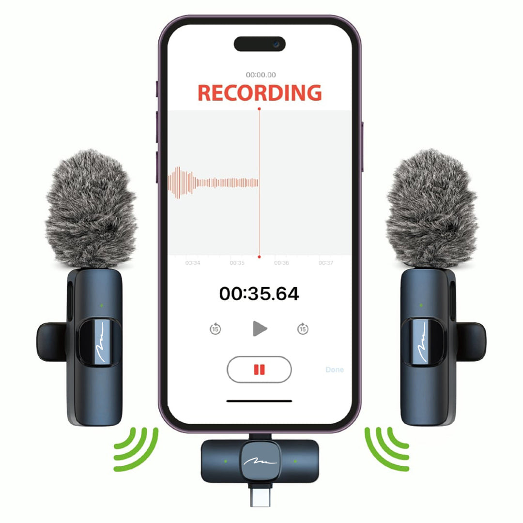 MICRO-MIC DUO: 2 micrófonos inalámbricos de solapa (juego), con clip, iOS y Android (OTG), mini, supersensibles. USB-C y LIGHTNING, Mediatech.