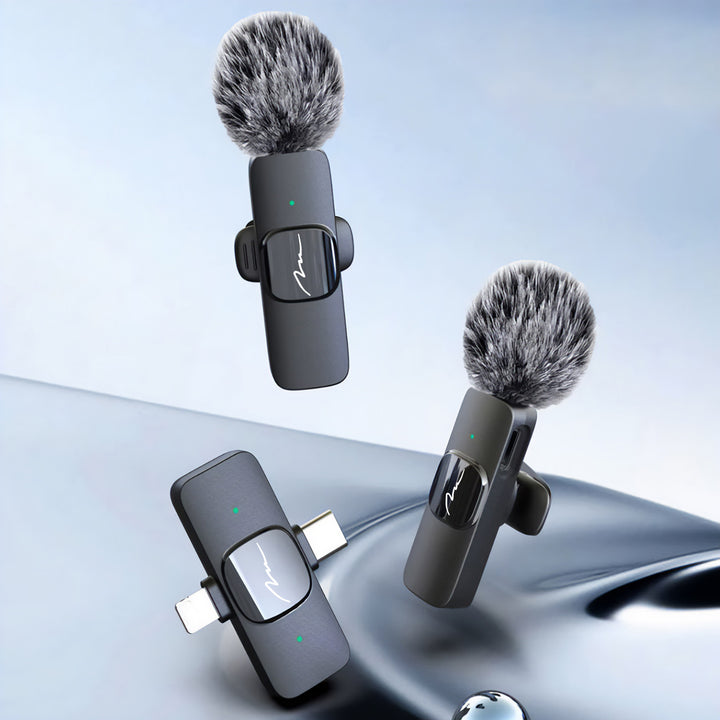MICRO-MIC DUO: 2 micrófonos inalámbricos de solapa (juego), con clip, iOS y Android (OTG), mini, supersensibles. USB-C y LIGHTNING, Mediatech.
