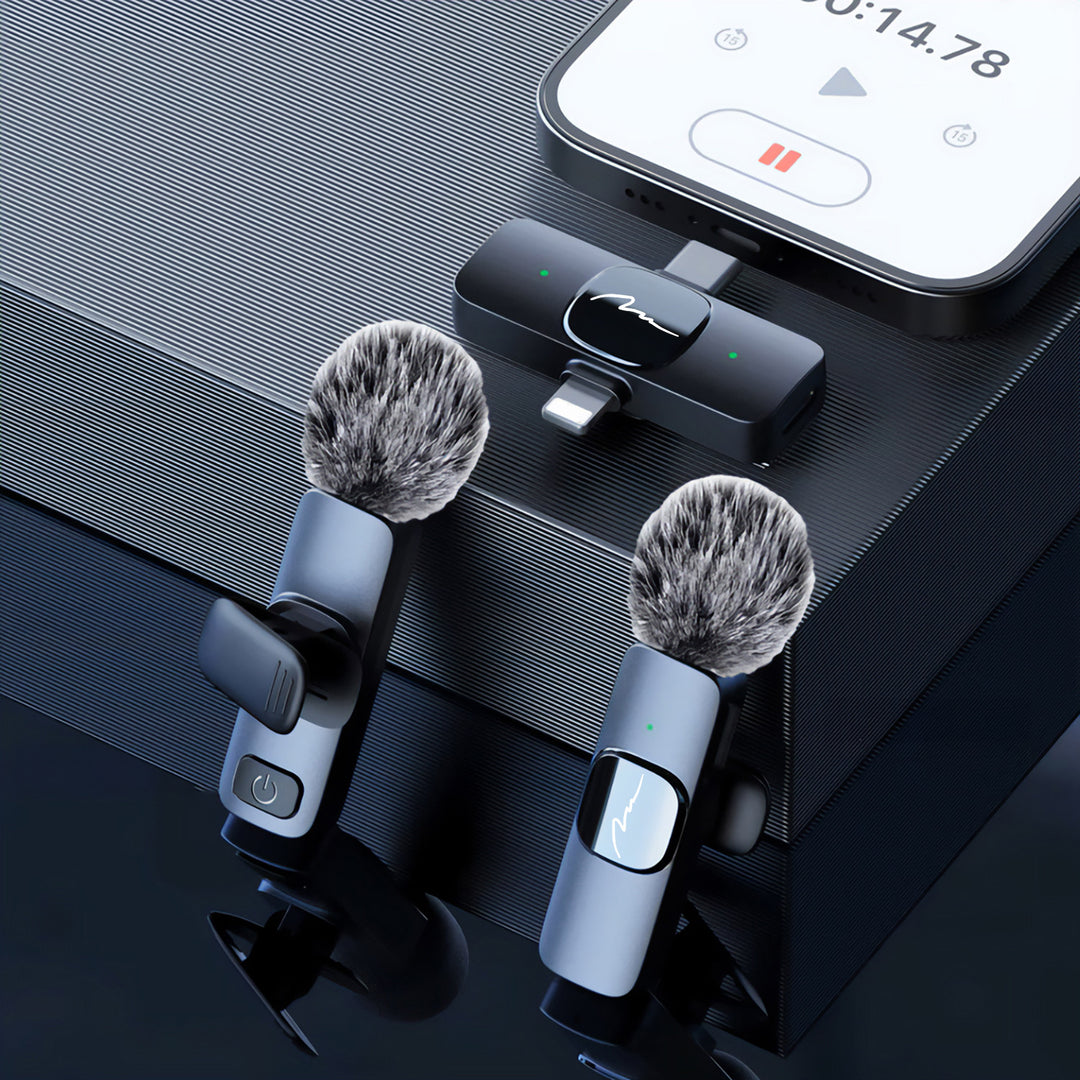 MICRO-MIC DUO: 2 micrófonos inalámbricos de solapa (juego), con clip, iOS y Android (OTG), mini, supersensibles. USB-C y LIGHTNING, Mediatech.