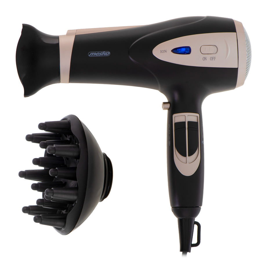 Secador de pelo Mesko, función de ionización, difusor, potencia 2200 W, negro, MS 2287