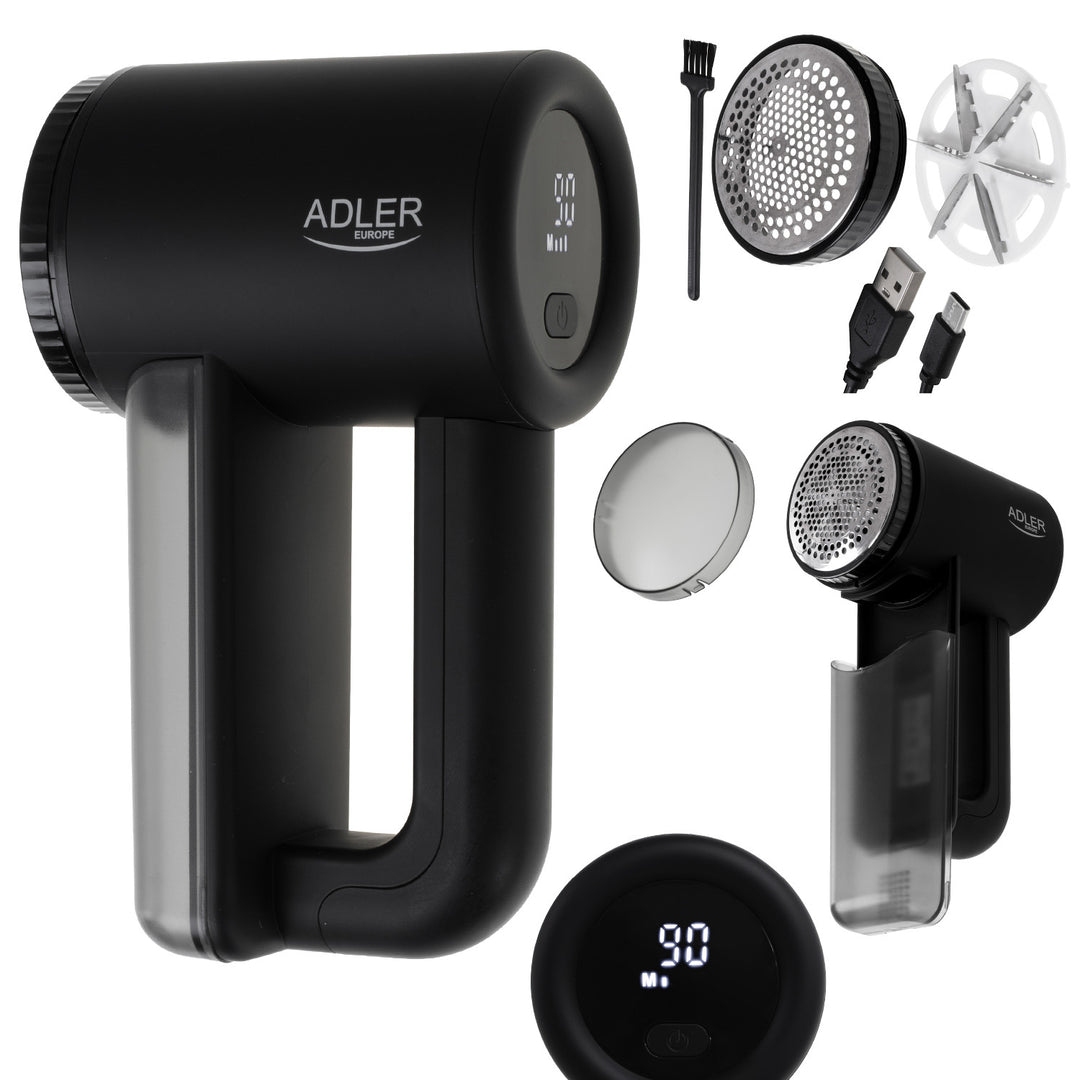 Afeitadora para tejidos Adler, pantalla LCD, 3 velocidades de funcionamiento, negra, AD 9617 black