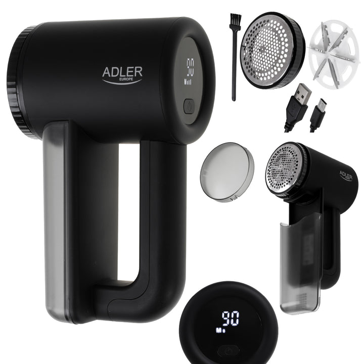 Afeitadora para tejidos Adler, pantalla LCD, 3 velocidades de funcionamiento, negra, AD 9617 black