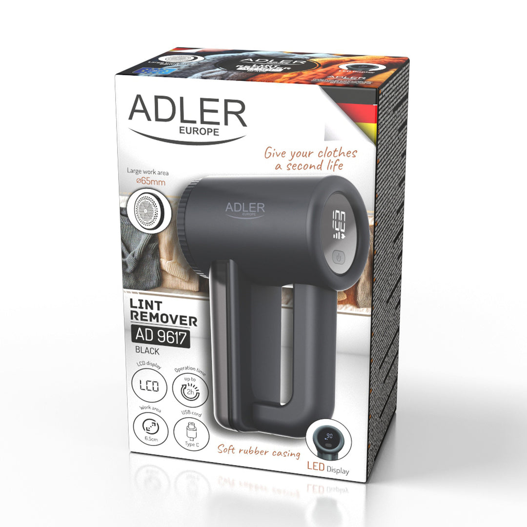 Afeitadora para tejidos Adler, pantalla LCD, 3 velocidades de funcionamiento, negra, AD 9617 black