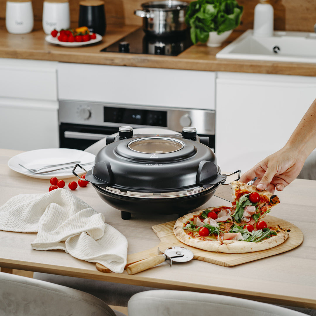 Horno para pizza Adler, regulación de temperatura hasta 400 °C, piedra cerámica, dos resistencias, AD 6314