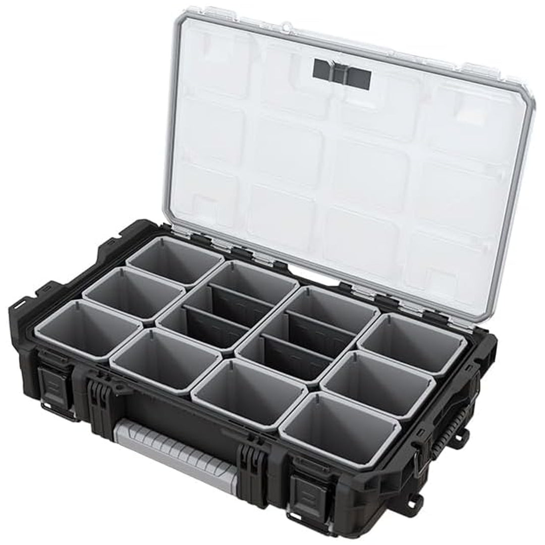 Organizador de herramientas Keter ROC Pro Gear 1.0, capacidad de más de 13 litros, tapa transparente y resistente, junta de protección contra el polvo y el agua, cierres metálicos, 257190