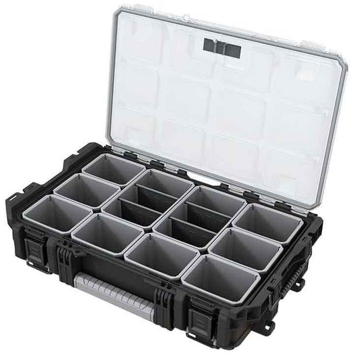 Organizador de herramientas Keter ROC Pro Gear 1.0, capacidad de más de 13 litros, tapa transparente y resistente, junta de protección contra el polvo y el agua, cierres metálicos, 257190