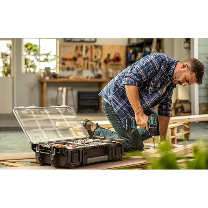 Organizador de herramientas Keter ROC Pro Gear 1.0, capacidad de más de 13 litros, tapa transparente y resistente, junta de protección contra el polvo y el agua, cierres metálicos, 257190