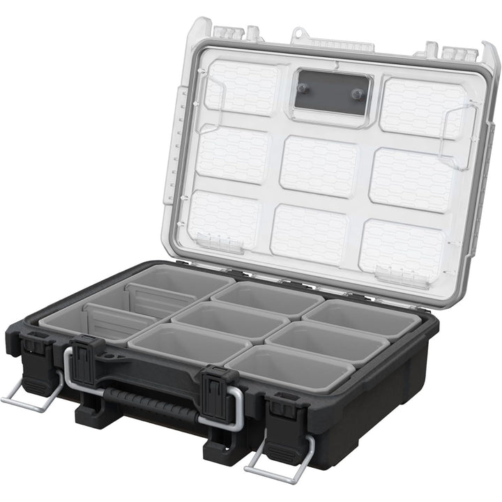 Organizador de herramientas Keter ROC Pro Gear 2.0, soporte para montaje en pared, tapa transparente y resistente, junta de protección contra el polvo y el agua, cierres metálicos, 256983