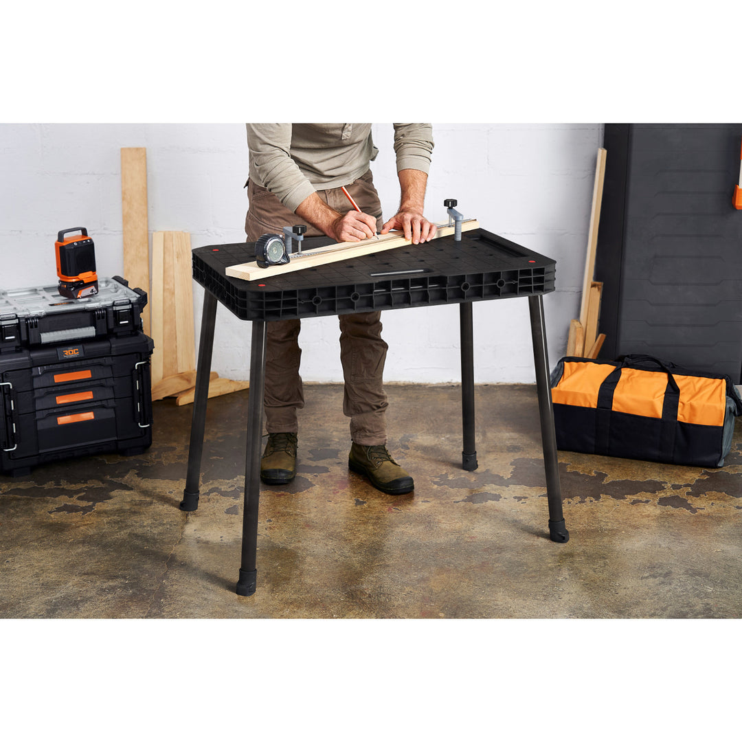 Mesa de trabajo Keter Ultimate, plegable, capacidad de carga de hasta 453 kg, montaje en 30 segundos, amplio espacio de trabajo con orificios de 3/4 pulgadas, portátil, 262936