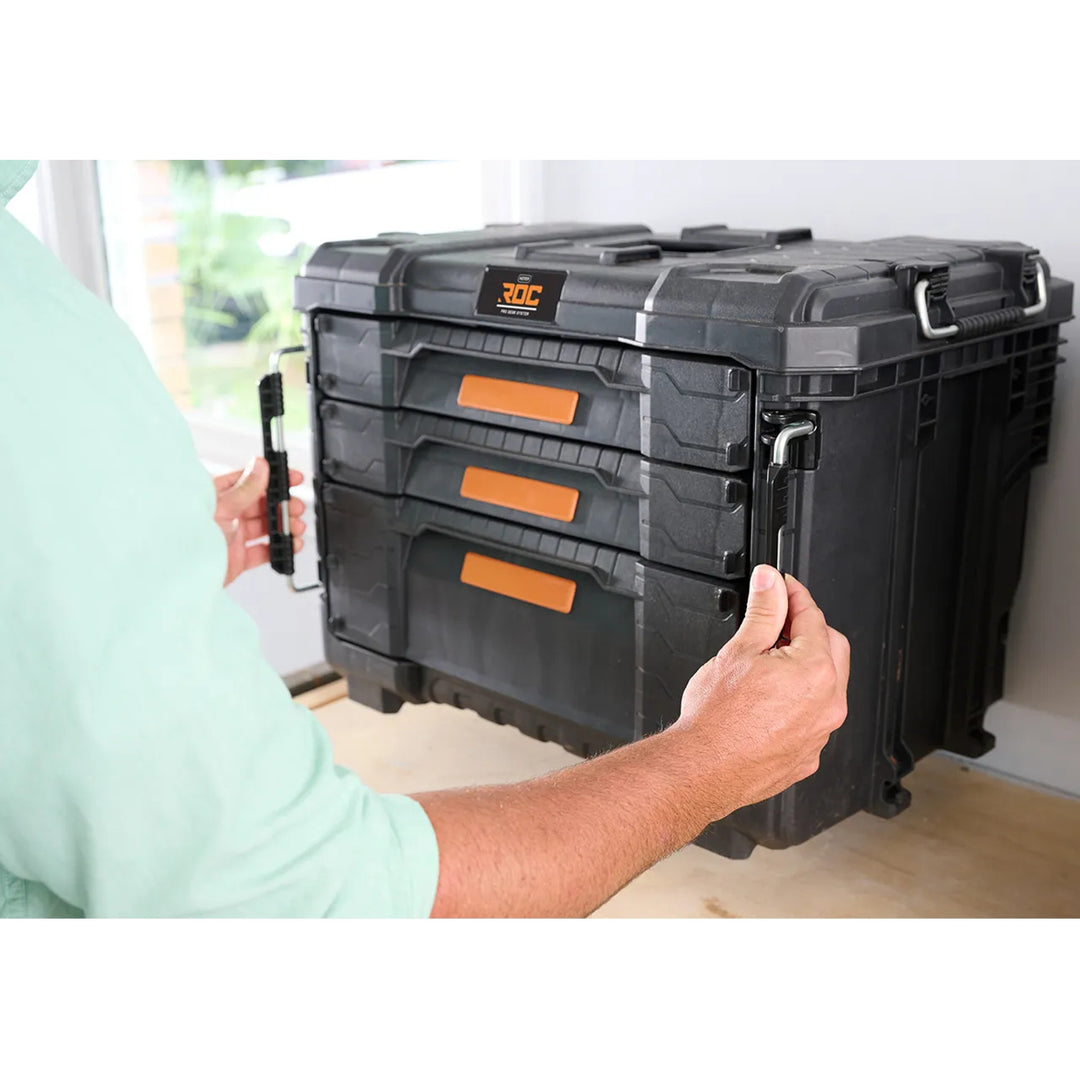 Caja de herramientas XL Keter ROC Pro Gear 2.0, con tres cajones, separadores incluidos, espacio para candado, cierres frontales, 259671