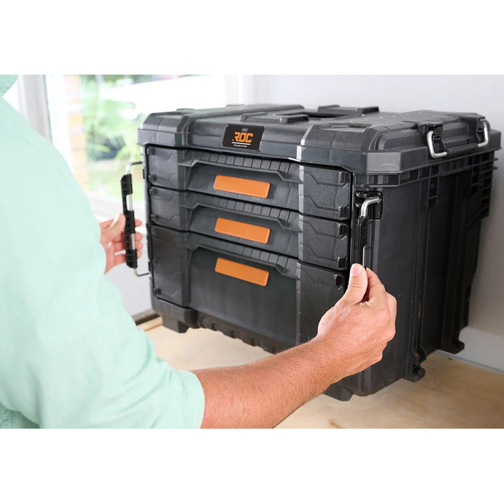 Caja de herramientas XL Keter ROC Pro Gear 2.0, con tres cajones, separadores incluidos, espacio para candado, cierres frontales, 259671
