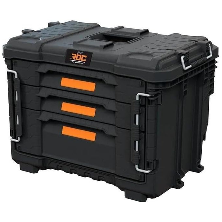 Caja de herramientas XL Keter ROC Pro Gear 2.0, con tres cajones, separadores incluidos, espacio para candado, cierres frontales, 259671