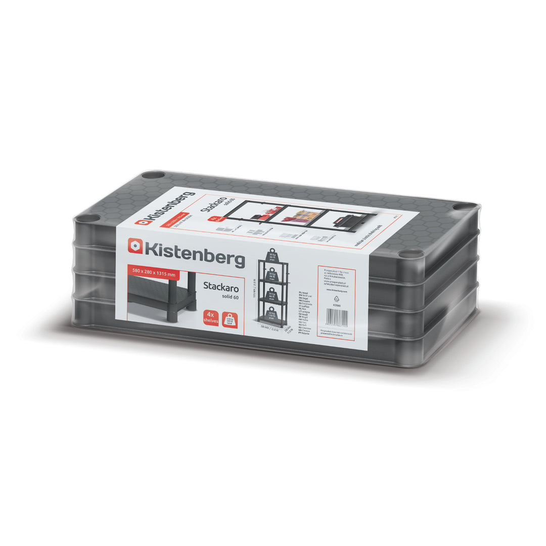 Estantería Stackaro Solid 60 Kistenberg, carga máxima total 185 kg, 4 estantes, montaje en pared, KSS60L4HD-S411
