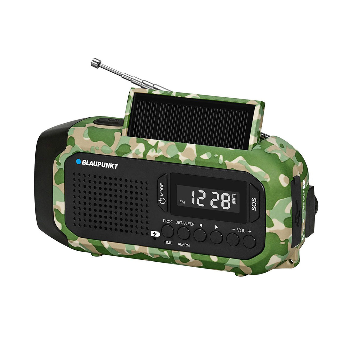 Radio FM con alarma Blaupunkt, linterna LED, luz de lectura, sistema de carga triple, alarma SOS, ER20GC