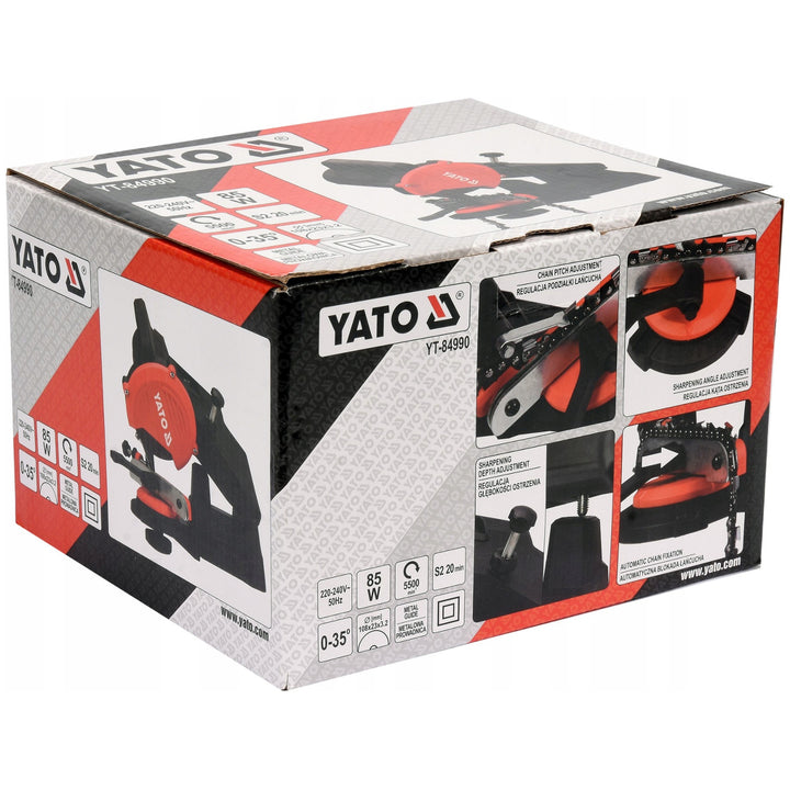 Afilador eléctrico Yato, para cadenas de motosierras, potencia 85 W, velocidad de rotación 5500 rpm, ángulo de afilado 0-35°, guía metálica, cable de 1,8 m, YT-84990