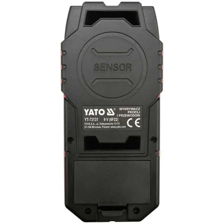 Detector profesional de cables y perfiles Yato, pantalla grande con retroiluminación LED, funda incluida, señal acústica y tres diodos indicadores, ajuste de la potencia de detección, YT-73131