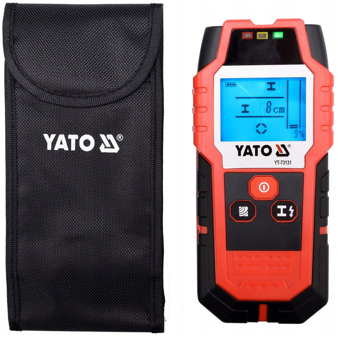 Detector profesional de cables y perfiles Yato, pantalla grande con retroiluminación LED, funda incluida, señal acústica y tres diodos indicadores, ajuste de la potencia de detección, YT-73131