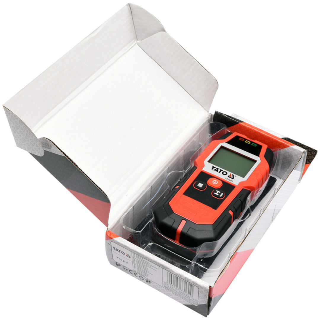 Detector profesional de cables y perfiles Yato, pantalla grande con retroiluminación LED, funda incluida, señal acústica y tres diodos indicadores, ajuste de la potencia de detección, YT-73131