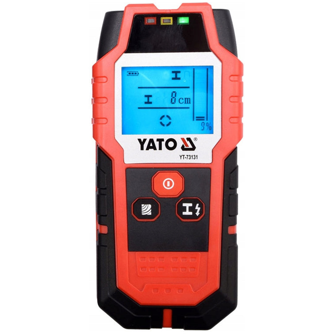 Detector profesional de cables y perfiles Yato, pantalla grande con retroiluminación LED, funda incluida, señal acústica y tres diodos indicadores, ajuste de la potencia de detección, YT-73131