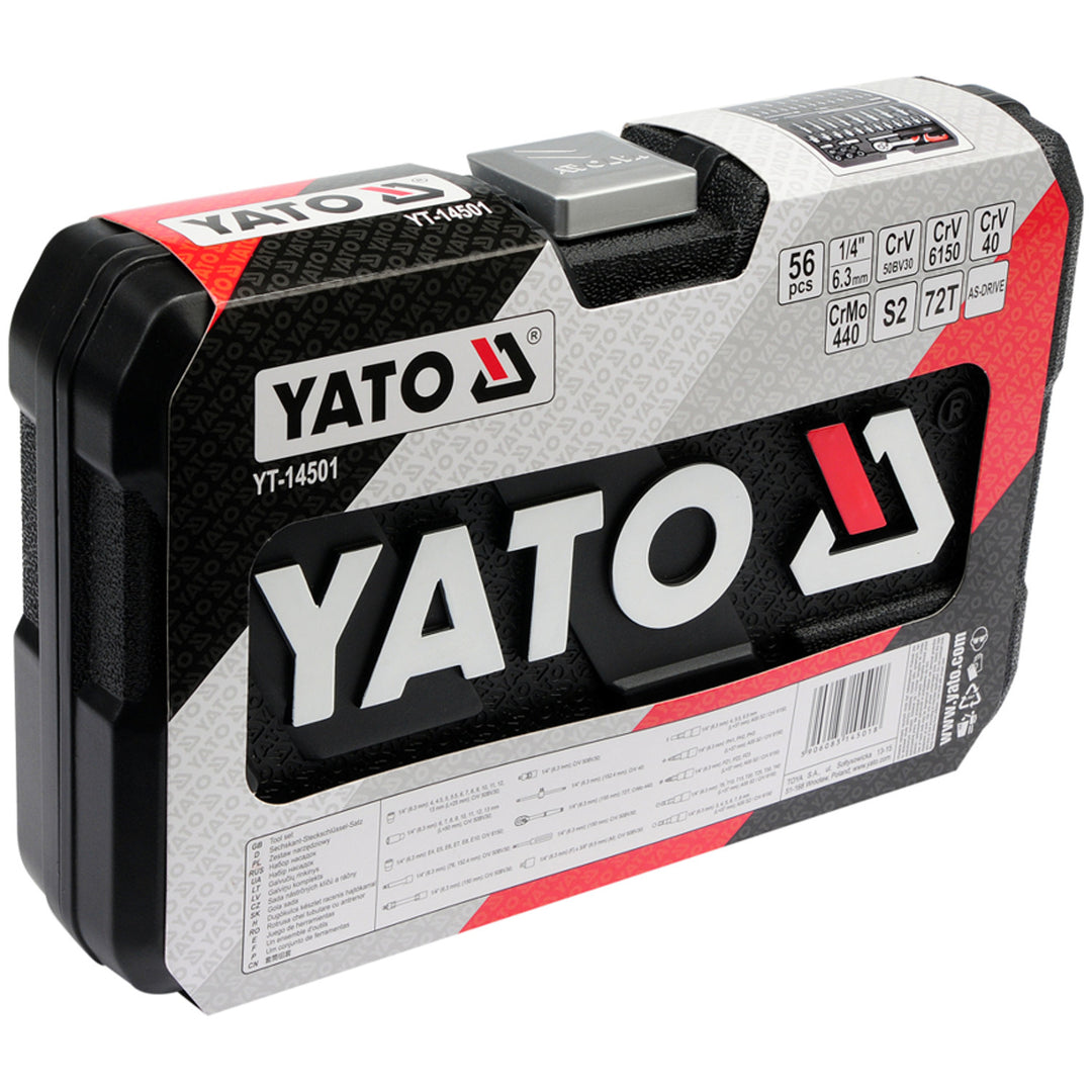 Juego de herramientas profesional Yato, llaves de vaso y cabezales, de acero al cromo-vanadio, 56 piezas, cabezales con sistema AS-Drive, en maletín, YT-14501