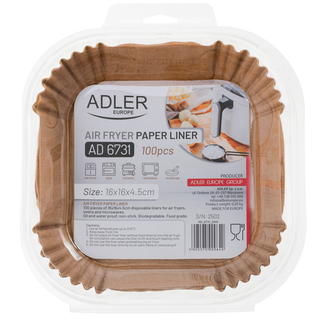 Recambios de papel para freidora Adler, 16 cm, hasta 240 °C, biodegradables, 200 unidades, AD 6731