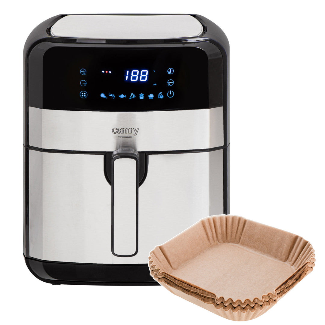 Freidora sin aceite, 9 programas, 5,0 L, Airfryer, Camry CR 6311 + bolsas de papel para freidora, 16 cm, biodegradables, 100 unidades
