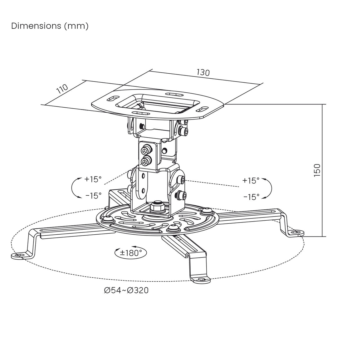 Soporte / colgador de techo para proyector Maclean, 54~320 mm, hasta 13,5 kg, rotación de 360 grados MC-200 W