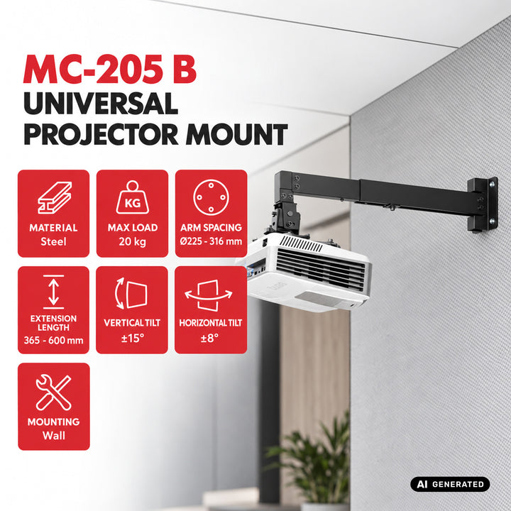Soporte / colgador de pared para proyector Maclean, negro, hasta 20 kg, MC-205 B